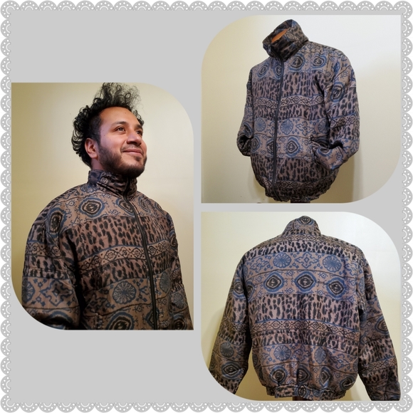✨SOLD✨Vintage Brown Leopard Skater Aztec Geometric Windbreaker Zip Up Jacket - Picture 2 of 2